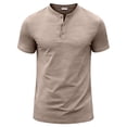 thumbnail image 3 of Zimjoy Men's Henley T Shirt Short Sleeve Stretchy Button Placket Loose Fit T-Shirts Casual Everyday Crew Neck Top Brown L, 3 of 6