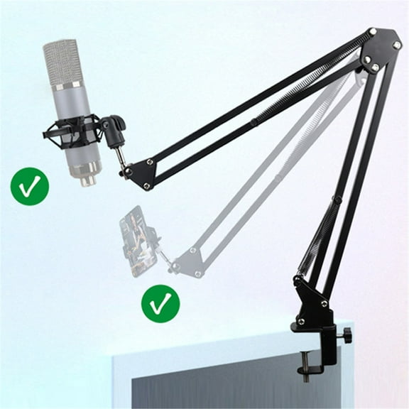 Microphone Shock Mount with Adjustable Boom Arm Stand, Universal Anti-Vibration Suspension Holder with Phone Adapter, Dual-Use for Recording, Streaming, Podcasting, Singing, Gaming, Studio