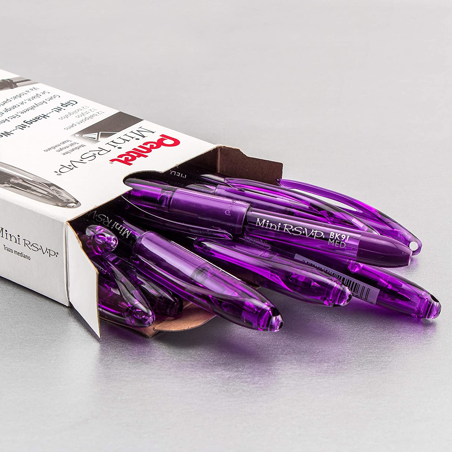 Pentel R.s.v.p. Refillable Ballpoint Pen, 1 Mm Medium Tip, Violet Ink,  Clear Barrel, Pack Of 12 : Target