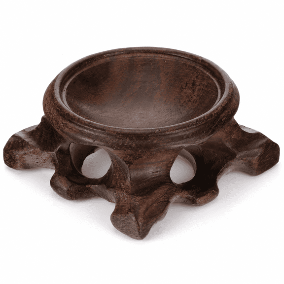 ABPETE Wooden Crystal Ball Stand, Carved Orb and Egg Holder Display Base for Quartz Sphere, Stone, Mineral and Decorative Collectibles, 1.77 x 0.9 in, Brown