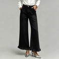 thumbnail image 2 of Womens Casual Lace Trim Loose Straight Leg Jeans High Waisted Denim Pants Wide Leg Full Length Everyday Style, Black-S, 2 of 4