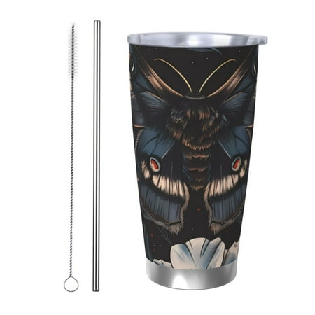 

Qekee Midnight Butterfly Floral Dream Print 20OZ Car Cup Stainless Steel Vacuum Insulated Tumbler Tumbler Cup With Lid And Straw Travel Coffee Mug-Straw Two-piece Set