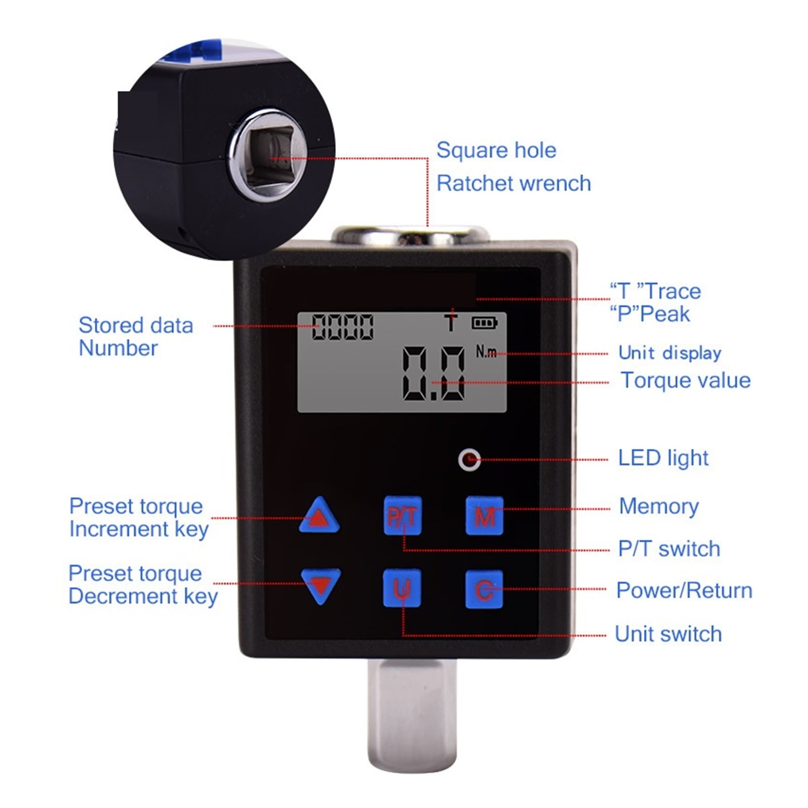 Electronic Digital Display Torque Wrench Adapter 0.3-340NM Torque Meter With Backlight Function ,Precision & Robust