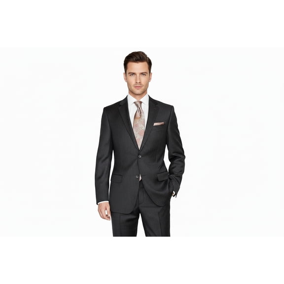 Mens Wool Cashmere Black Stripe Business Suit Giorgio Cosani Two Button 910