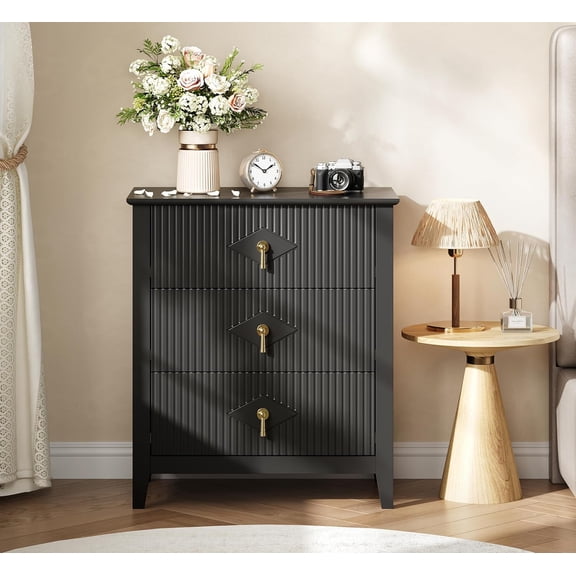 Dresser for Bedroom with 3 Drawers, 28" Wide Modern Chest of Drawers with Metal Handle, Dresser TV Stand, Wood Drawer Organizer for Bedroom, Living Room, Hallway