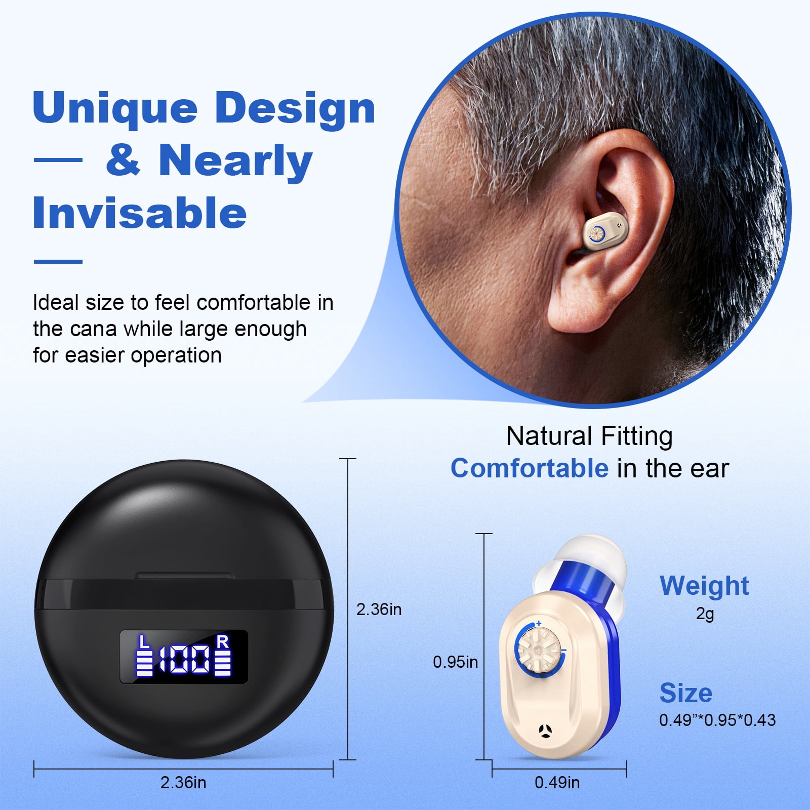 Hearing Aids for Seniors Rechargeable with Noise Cancelling, Hearing Amplifier for Adults Hearing Loss, Invisible Hearing Aid, In Ear Sound Amplifier With Charging Case
