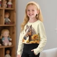 thumbnail image 5 of Xixirimido Beige Horse Butterfly Sunflower Girls Long Sleeve Sweatshirts Kids Crewneck Crop Top Soft Cute Graphic Pullover Tops for 9-10 Years, 5 of 7
