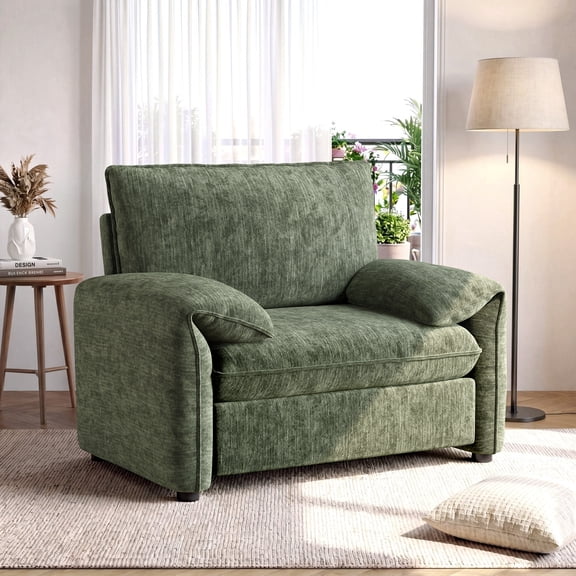 42" Modern Armchair, Oversized Accent Chair with Padded Arms, Chenille Fabric, Green