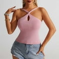 thumbnail image 6 of UPPADA Womens Criss Cross Halter Tank Tops Eyelet Cute Tops Summer Sleeveless Pullover Tops Casual Lightweight V Neck Knit Tank Top,Tank Top for Women Loose Fit Dressy Pink,L, 6 of 8