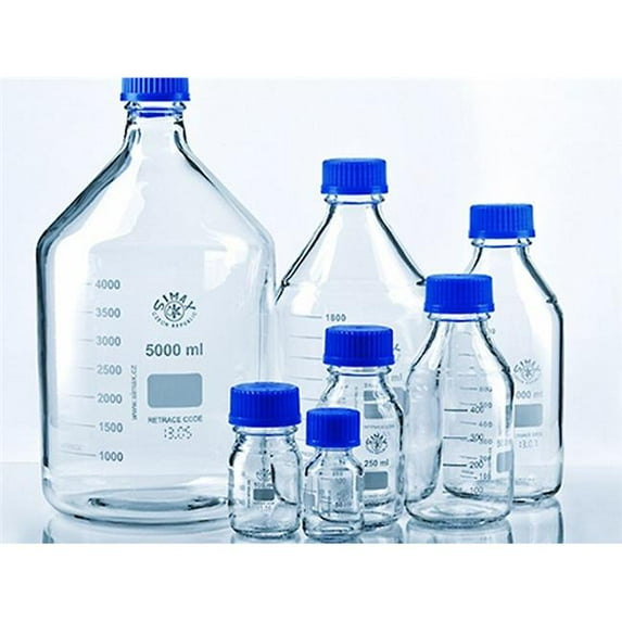 1000 ml Graduated Clear Borosilicate Glass Media Bottle with GL45 Blue Screw Cap - Pack of 10