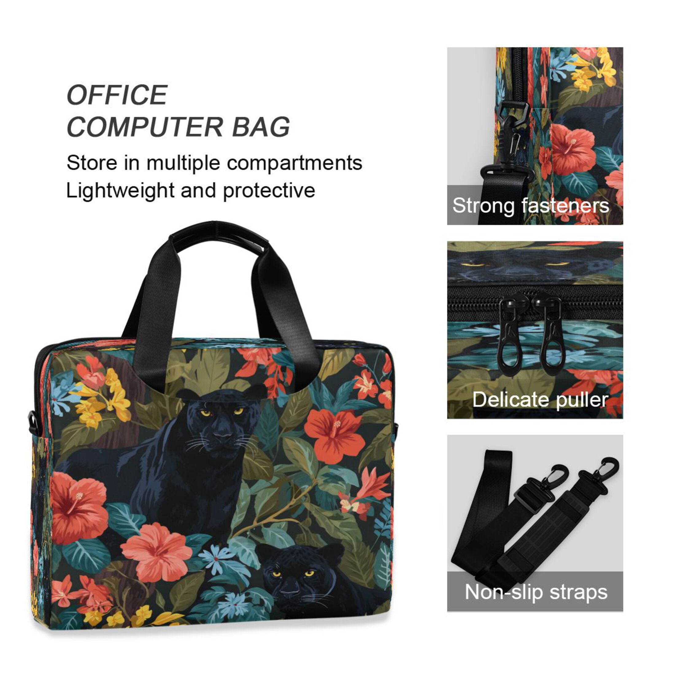 16" Laptop Tote Bag Laptop Sleeve Case Computer Briefcase for Work & Travel Black Panther in The Jungle