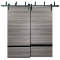 Sliding Closet Barn Bypass Doors 84 x 80 inches | Planum 0012 Grey Matte with Frosted Glass | Sturdy 8ft Rails Hardware Set | Wood Solid Bedroom Wardrobe Doors