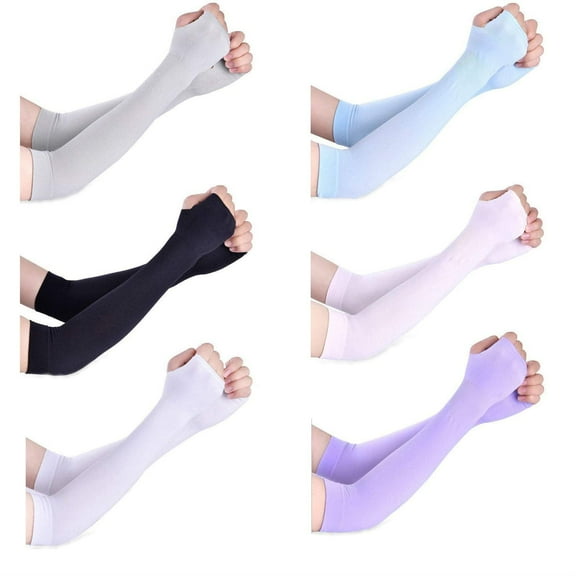 6Pairs Sunscreen Half Finger Cuff Sunscreen Arm Sleeves Hand Women&Men Fingerless Long Gloves