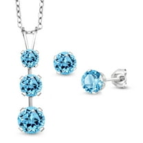 Gem Stone King 925 Sterling Silver Swiss Blue Topaz Pendant and Earrings Jewelry Set for Women (3.31 Cttw, Gemstone November Birthstone, with 18 inch Chain)
