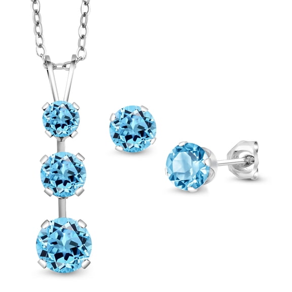 Gem Stone King 925 Sterling Silver Swiss Blue Topaz Pendant and Earrings Jewelry Set for Women (3.31 Cttw, Gemstone November Birthstone, with 18 inch Chain)