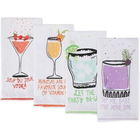 YILOSF-Decorative Printed Kitchen Towels Absorbent & Fast-Drying Tea Towel Set 18x28 Sassy Cocktails 4 Piece