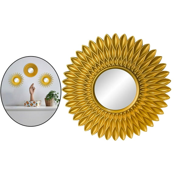 European Style Ornate Round Hanging Makeup Bathroom Bedroom Entryways Vanity Wall Mounted Arts Mirrors - Flower Shaped Gold