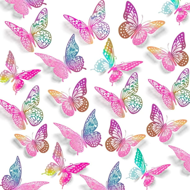 SAOROPEB Decoración de pared de mariposas 3D, 48 piezas, 4 estilos, 3 tamaños, decoraciones de mariposas doradas para decoraciones de cumpleaños de mariposas, decoraciones de fiestas de mariposas, dec