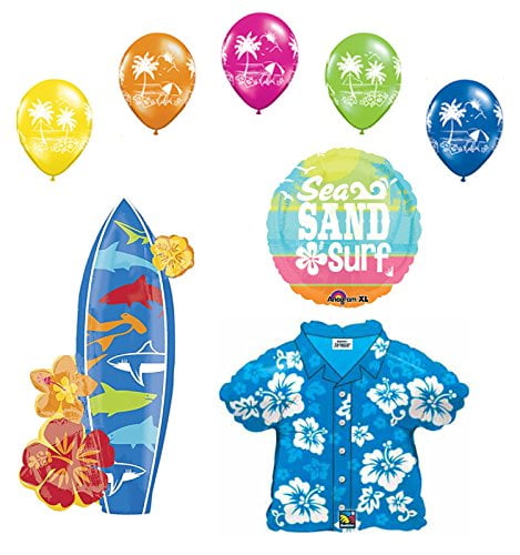 Beach Luau Party Supplies Hawaiian Shirt And Surfboard Balloon