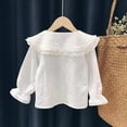 thumbnail image 6 of KYAIGUO 9M-7T Baby Newborn White Shirt for Girls Spring Lapel Lace Shirt Toddler Button down Double Lapel Blouse Kids Fall Flared Sleeves Princess Shirt, 6 of 9