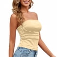 thumbnail image 6 of Bandeau Tank Top Strapless Tube Tops Ruched Front Easter Casual Slim Fit Sleeveless Shirt, Women's Yellow, 6 of 8