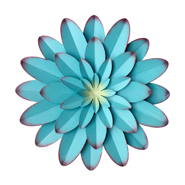 Decoración de pared de metal AHYS con flores de metal, color azul, 30 cm