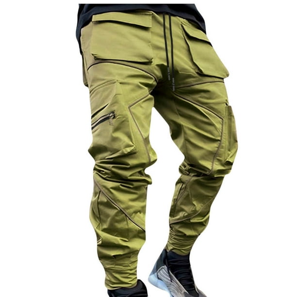 Pantalones largos para hombre, de color liso, tridimensionales, deportivos, multibolsillos, lavados, rectos, reflectantes, ligeros, cargo, para exteriores, informales, de poliéster.