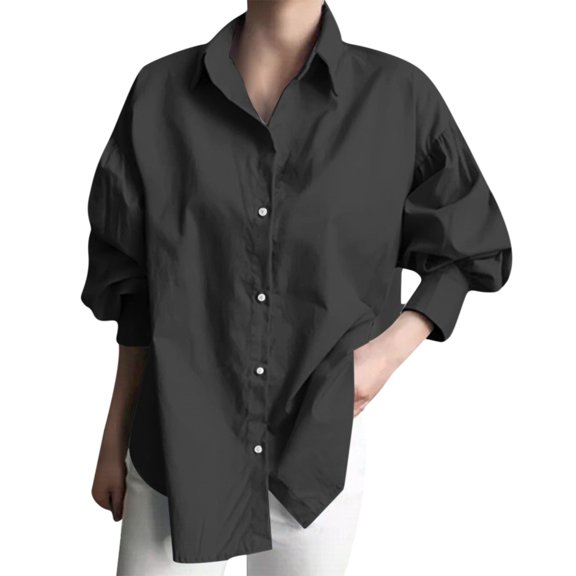 Seductiva Women's Dress Shirts Long Sleeve WomenomenâS Tops Casual Blouses Solid Up Drop Shoulder Oversized Long Shirt Women Work T Shirts Wrinkle-Free Solid Work Blouse Summer Tops Short Sleeve
