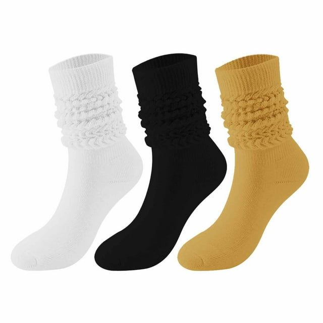 LckLvx 3 Pairs Slouch Socks for Women Solid Color Scrunch Soft Long Boot Socks Mid Calf Crew Socks
