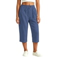 thumbnail image 5 of VBVC Women's Cotton Linen Elastic Waist Capri Pants , Summer Wide Leg Cropped Pants For Women,Ladies' Lightweight Trousers with Pockets,Navy,S-3XL, 5 of 8