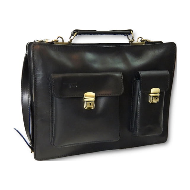 Unisex Toure Leather Briefcase Ebony Black