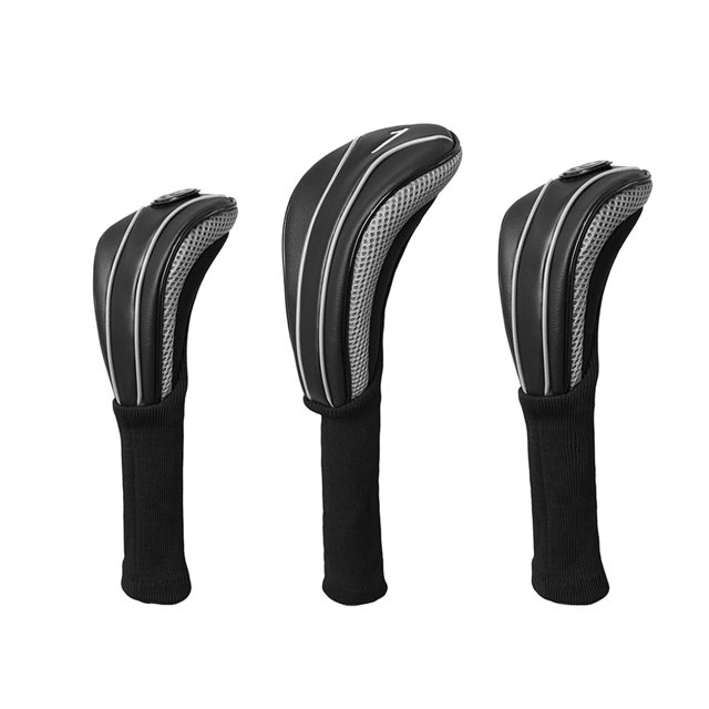 3Pcs Golf Head Cover PU Golf covers with Interchangeable Number Tag for Black