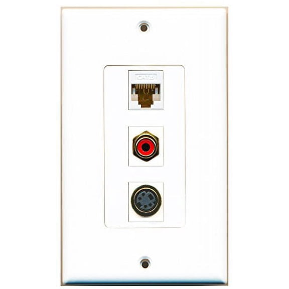 RiteAV - 1 Port RCA Red and 1 Port S-Video and 1 Port Cat6 Ethernet White Decorative Wall Plate Decorative