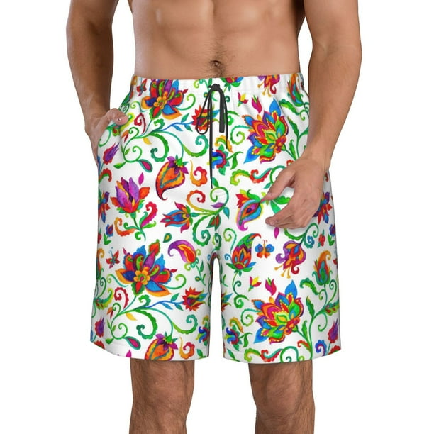 Fotbe Paisley Trajes de Baño Estampados para Hombre, Shorts de Verano de Secado Rápido, Ropa de Playa, Bañadores-Large