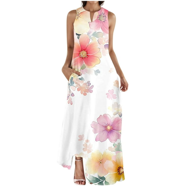 Chaquetas de Vestido de Verano para Mujeres Moda Cómoda Impresión sin Mangas Vestido con Cuello en V, Poliéster Elastano