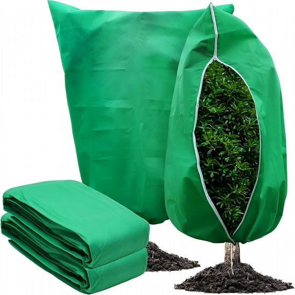 ZULAR Plant Covers Freeze Protection, Frost Covers with Zipper Drawstring, Plant Protection Cover Bags for Outdoor Winter Frost Cold Weather Shrubs Trees Jacket Covers (Green, 31X39 In)