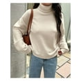 thumbnail image 4 of Women Turtle-Neck Sweater Chunky Long Sleeve Knitted Pullover High Low Hem Trendy Fall Winter Top White XL, 4 of 8