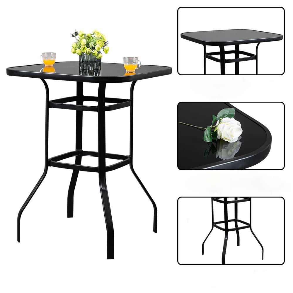 Wrought Iron Glass High Bar Table Patio Bar Table Black