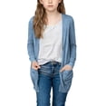 thumbnail image 2 of dazeni Girls Lightweight Long Sleeve Cardigan Solid Casual Ribbed Knit Open Front Cardigans with Pockets Spring Clothes Blue 5 Years, 2 of 7