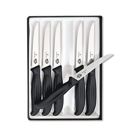 Victorinox Cutlery 6-Piece 4-1/2-Inch Wavy Edge with Pointed Tip Steak Knife Set, Black
