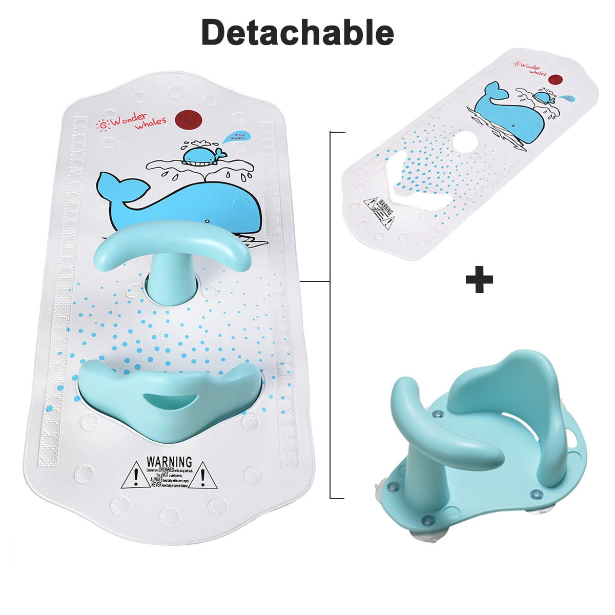 Baby Bath Mat with Baby Bath Seat for Tub Non-Slip Heat Sensitive Mat Blue