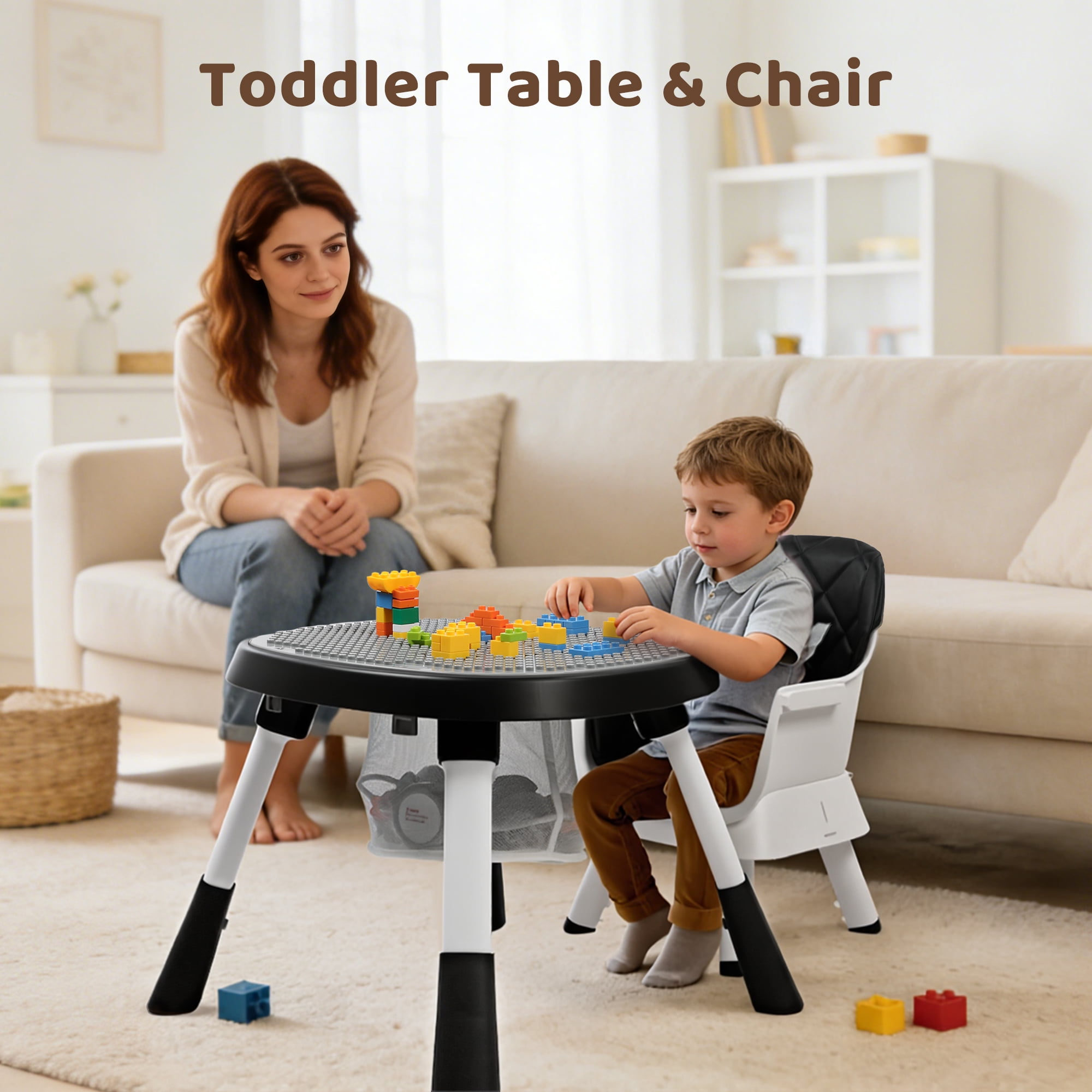 AILEEKISS 15-in-1 Baby High Chair, Toddler Dining Booster Seat with Activity Center, Black