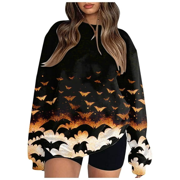 Towmus Halloween Sweatshirt for Women Casual Long Sleeve Crewneck Pullover Tops Funny Graphic Pumpkin Cute Print Blouses