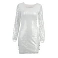 thumbnail image 1 of hirigin Women's Bodycon Mini Dress, Sparkle Sequin Long Sleeve Side Cross Tie-up Club Dress, 1 of 9