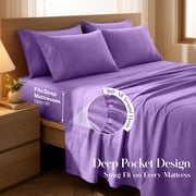 Lux Decor Queen Size Bed Sheets - 6 Piece Ultra-Soft Microfiber Sheets Set, Deep Pocket Fitted Sheet, Flat Sheet & 4 Pillowcases, Breathable Hotel Luxury, OEKO-TEX Certified, Purple