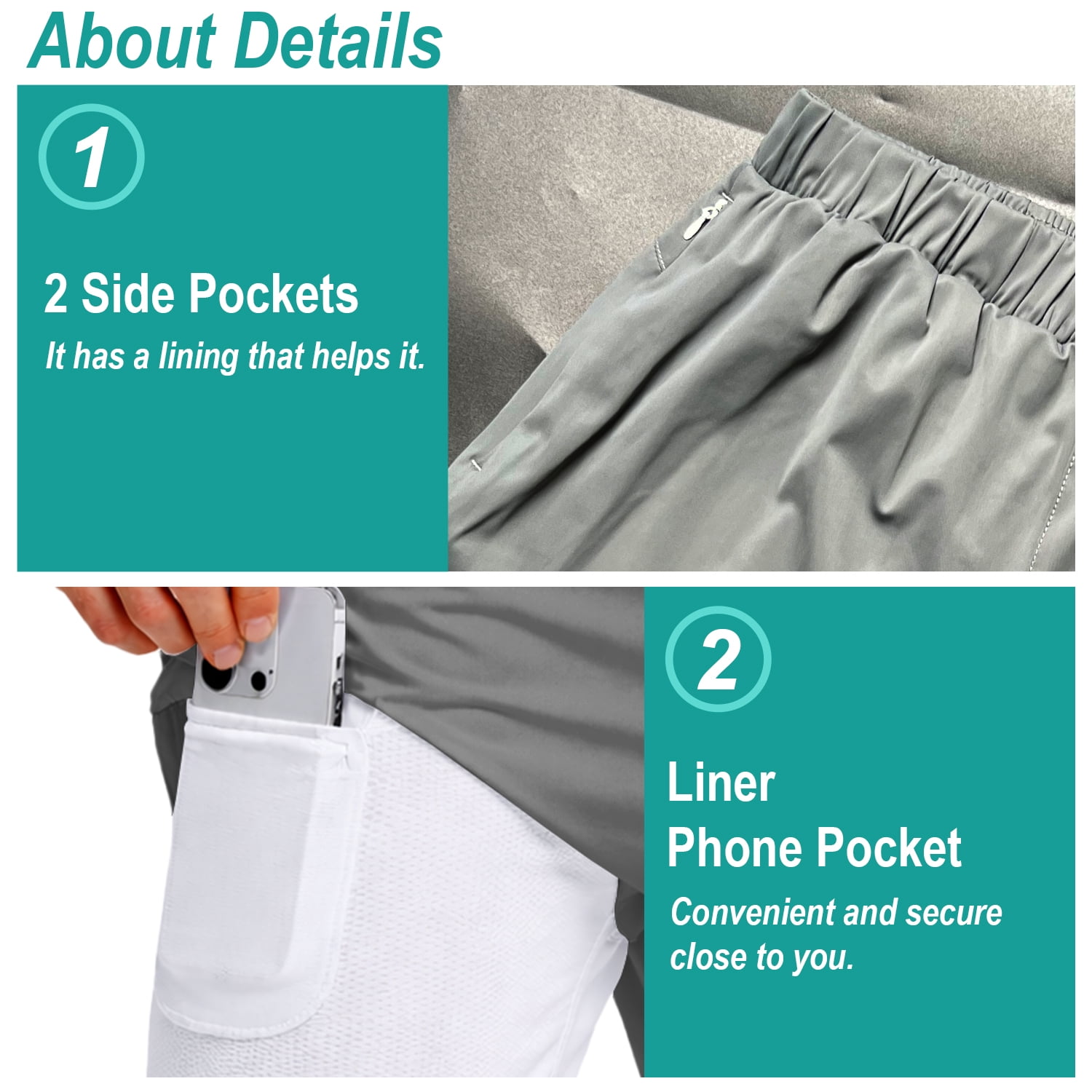 Men’s 2-in-1 Swim Trunks with Compression Liner, Quick-Dry Stretch Fabric, Drawstring Waist, and Pockets - Beach, Swimming, and Active Wear - Gray L