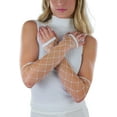 thumbnail image 2 of ToBeInStyle Womens Big Diamond Net Fingerless Long Arm Warmers Rave Gloves - White, 2 of 4