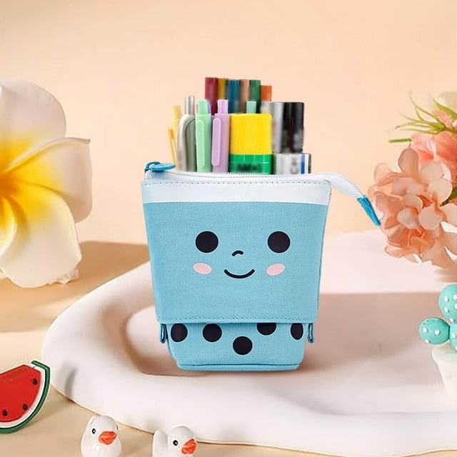 &Craft&Stationery Telescopic Pencil Pouch with Stand Up Design for Desk Storage Portable Pencils with Zip Soft Polyester Craft Organizer for Students and