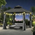 thumbnail image 6 of MEWANG 10' x 10' Hardtop Gazebo with Metal Double Roof and Aluminum Frame, Outdoor Gazebo with Curtains and Nettings for Patio,Garden., 6 of 8