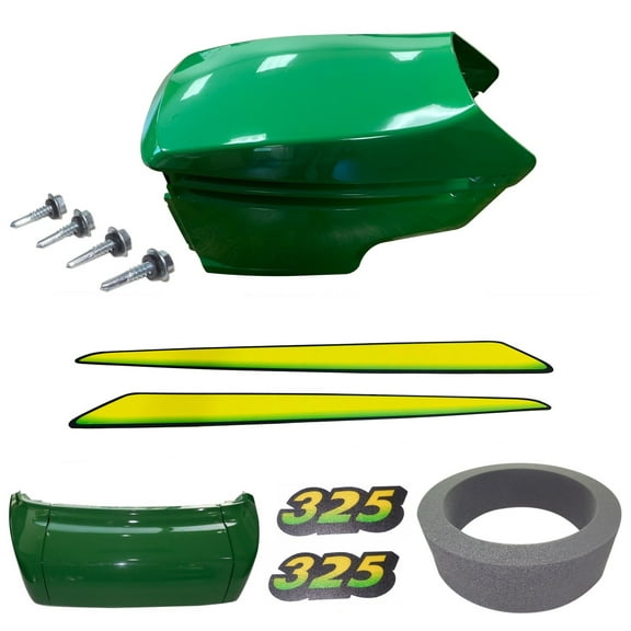 New Upper and Lower Hood Bumper, Foam Isolator and LH and RH Stickers Fits John Deere 325 UP